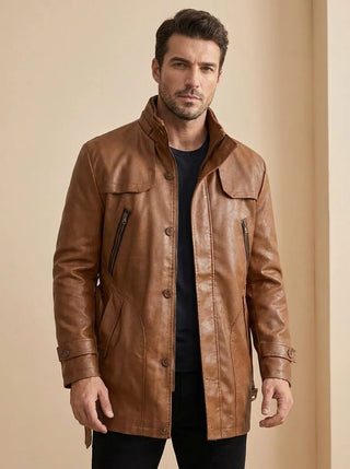 Elegante Lange Leder Bikerjacke