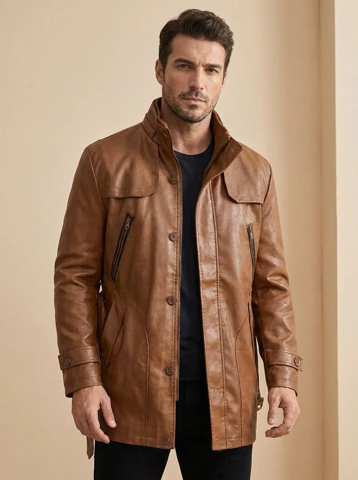 Elegante Lange Leder Bikerjacke