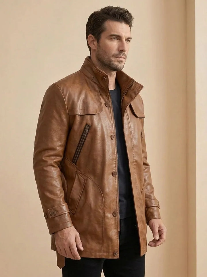 Elegante Lange Leder Bikerjacke