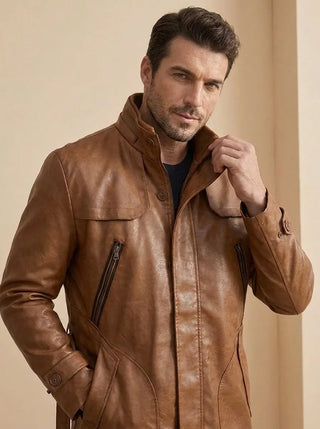 Elegante Lange Leder Bikerjacke