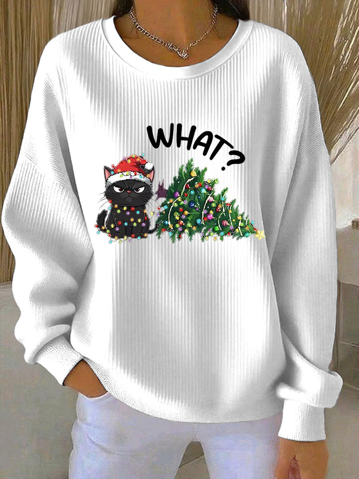 Damen Weihnachts-Ripp-Rundhals-Sweatshirt