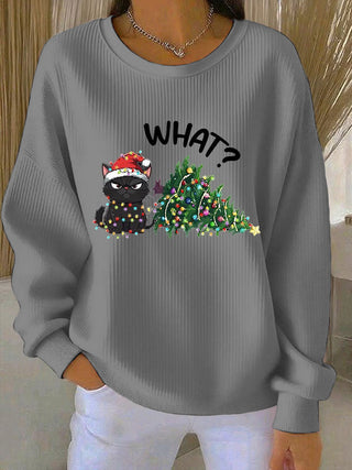 Damen Weihnachts-Ripp-Rundhals-Sweatshirt