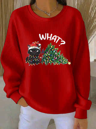 Damen Weihnachts-Ripp-Rundhals-Sweatshirt